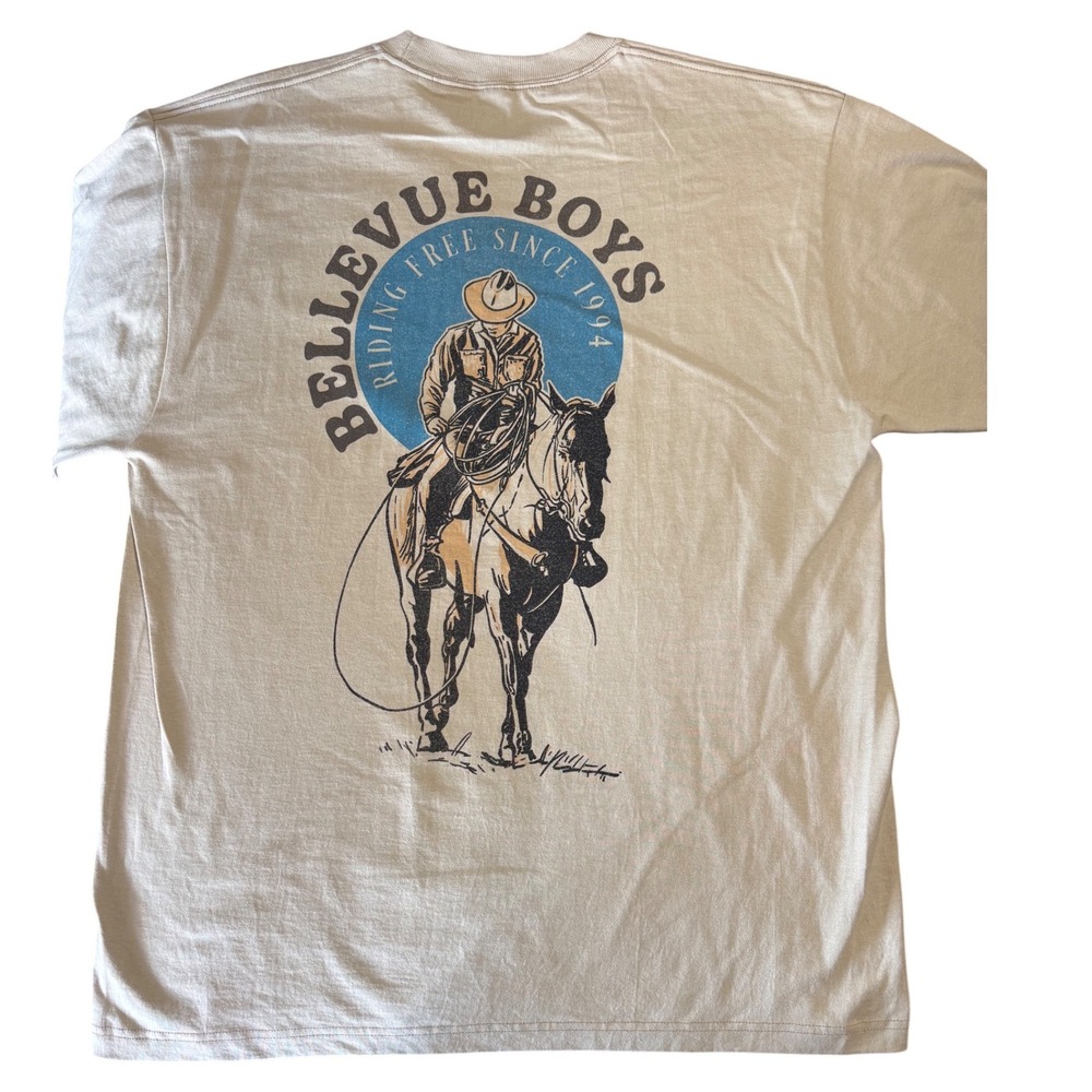 NWT Bellevue Boys T Shirt Mens XL Graphic Cowboy Tan Cotton  Rodeo 1994